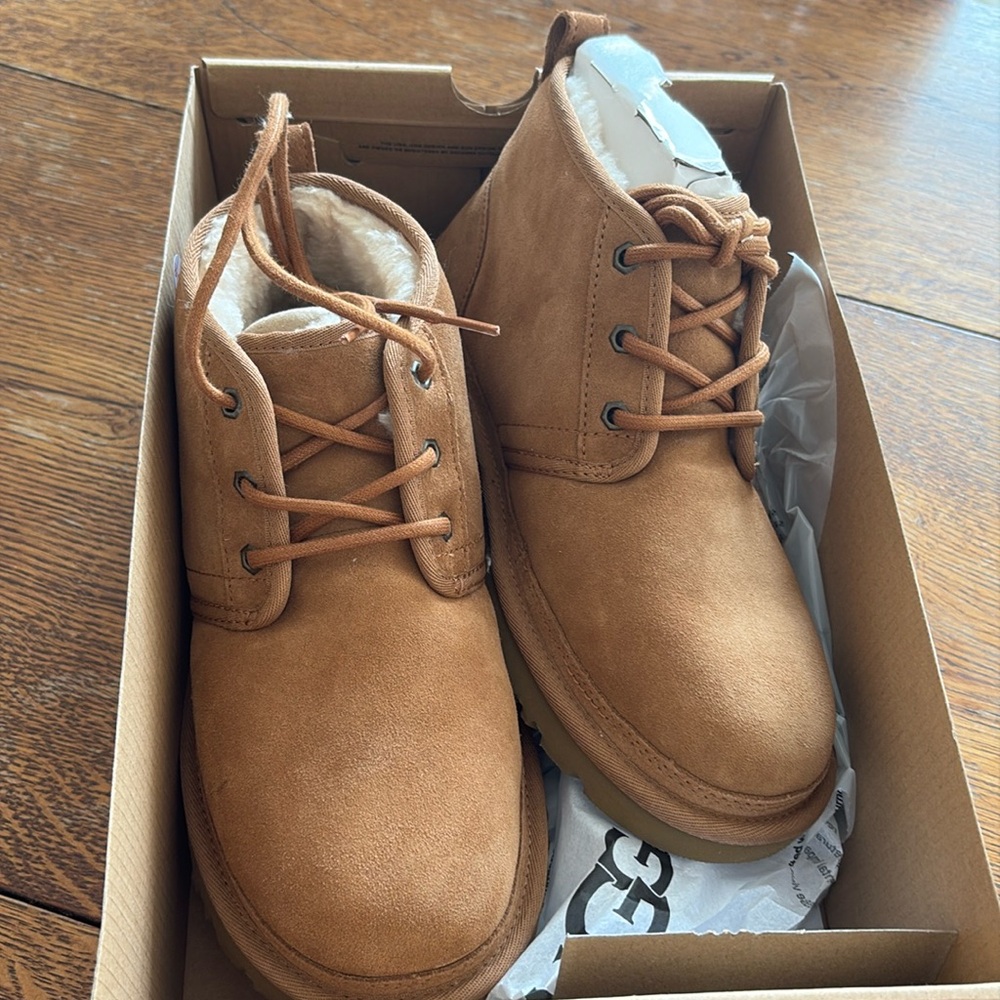 Ugg: Brand new in original box. Men’s 8 but fits women’s 9 or even 91/2.